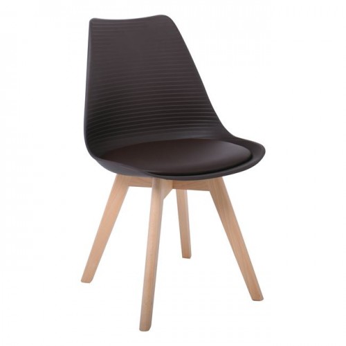 Καρέκλα PP Καφέ (Ξύλινο πόδι-Μοντ/νη ταπετσαρία)